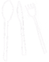 white colored illustration with outlined fork knife and spoon